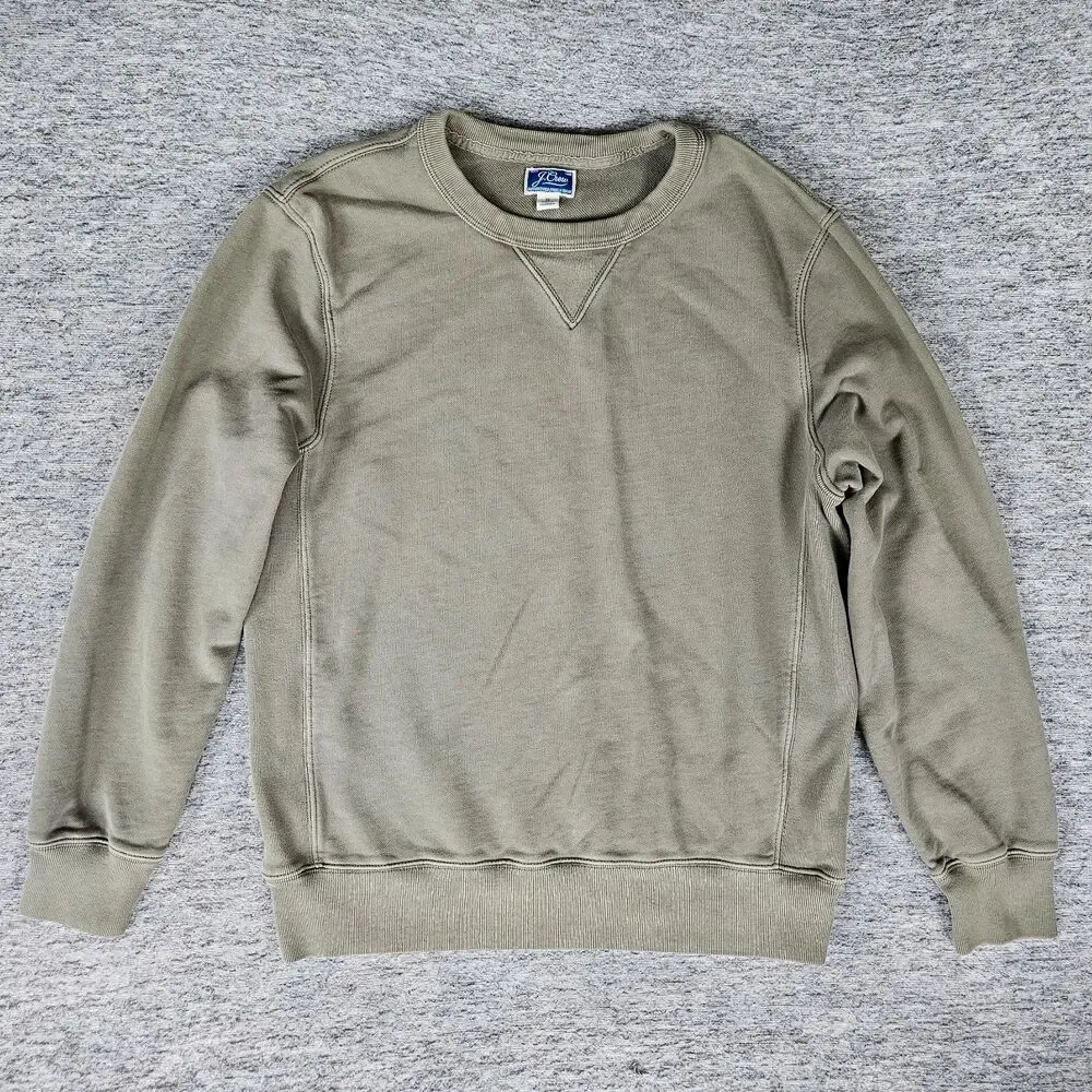 J Crew Garment-Dyed French Terry Sweatshirt Men's Small Olive Green Crew Neck
